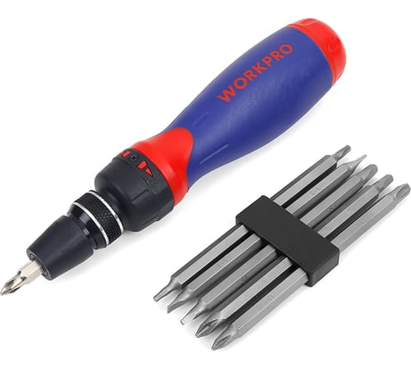 Отвертка WORKPRO 10в1, с трещоткой, быстрая загрузка бит, 5 бит WP221059