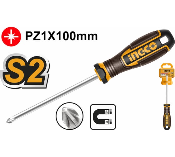 Отвертка крестовая INGCO PZ1x100мм S2 SUPER INDUSTRIAL HSDPZ1100