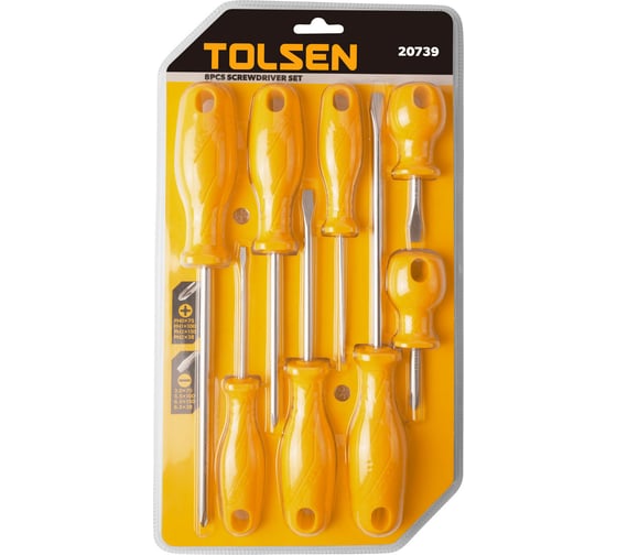 TOLSEN Набор отверток 8 шт, SL/PH, 40Cr, пласт. маслостойкая рукоятка GRIPro 20739