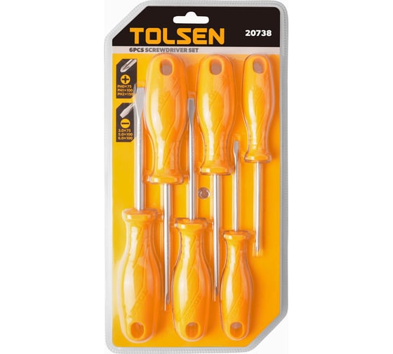 TOLSEN Набор отверток 6 шт, SL/PH, 40Cr, пласт. маслостойкая рукоятка GRIPro 20738