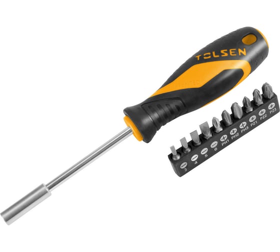 Отвертка с битами TOLSEN 1/4" 25 мм, 11 пр 20044