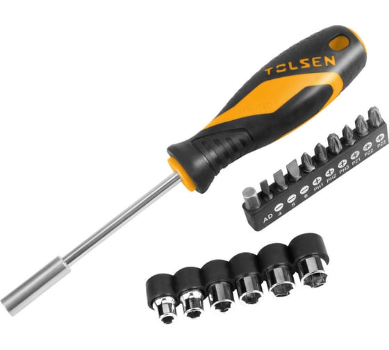 Отвертка с головками и битами TOLSEN 1/4" 25 мм, переходник, 17 пр 20045 1