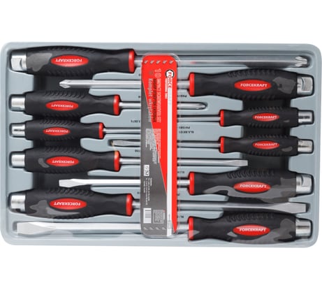 Набор отверток FORCEKRAFT силовые, магнитные, Profi, S2, 10пр. в лотке FK-2108(28201)