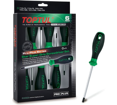 Набор отверток TOPTUL серии Pro-Plus TORX T10-T30, 6 предметов в картоне GFE-0604