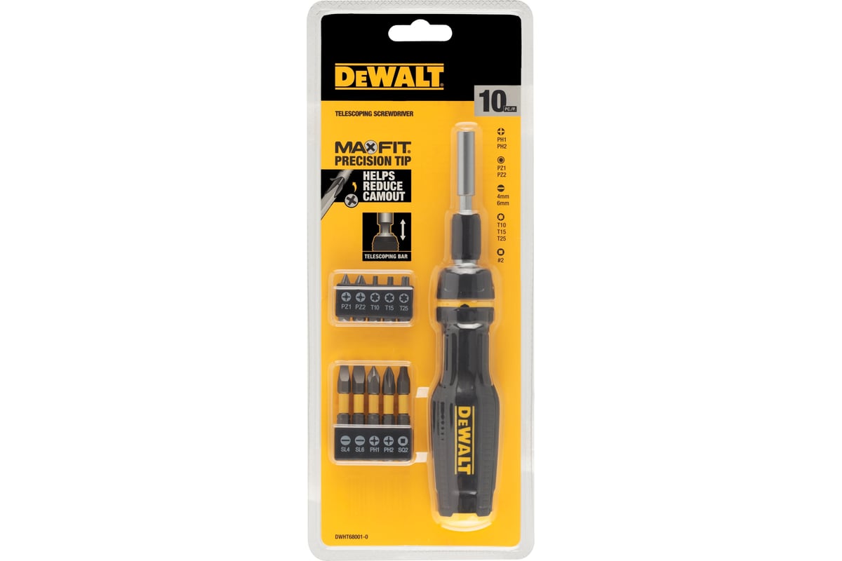 Отвертка телескопическая Dewalt со сменными битами, 10 бит DWHT68001-0 ...