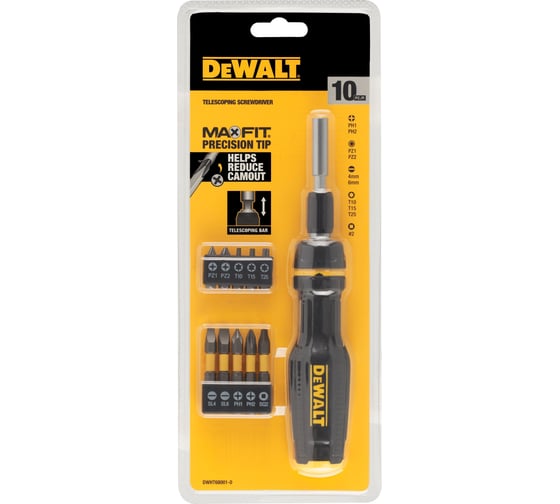 Отвертка телескопическая Dewalt со сменными битами, 10 бит DWHT68001-0