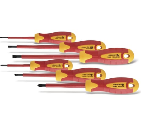 Набор изолированных отверток HOEGERT TECHNIK 1000 В, сталь S2, 6 шт HT1S996