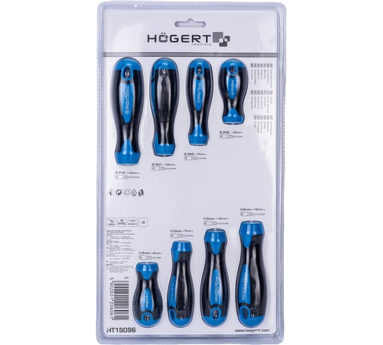 Набор отверток HOEGERT TECHNIK 8 шт, сталь S2 HT1S096