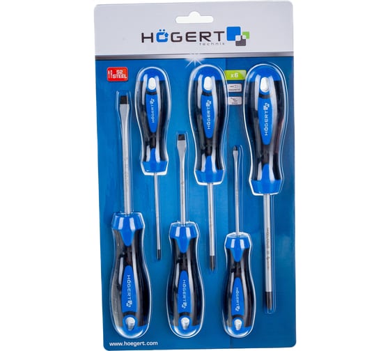 Набор отверток HOEGERT TECHNIK 6 шт, сталь S2 HT1S095