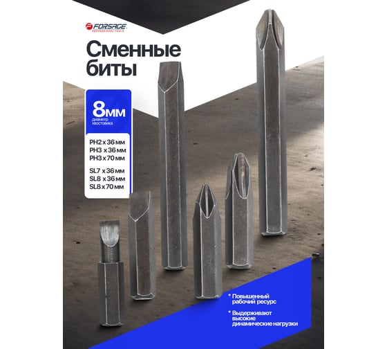 Отвертка ударная с набором бит Forsage 8 предметов F-5064E(60950)