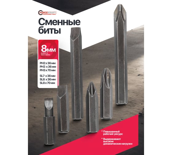 Отвертка ударная с набором бит Forcekraft 8 предметов FK-5064E(60952)