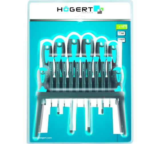 Набор отверток HOEGERT TECHNIK 18 шт., сталь S2 HT1S098