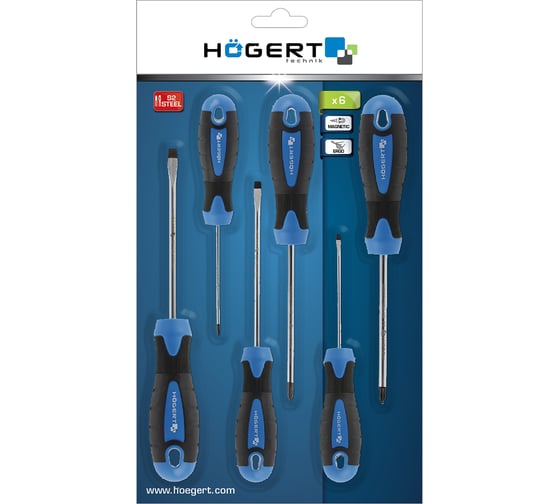 Набор отверток HOEGERT TECHNIK 6 шт., S2 HT1S095
