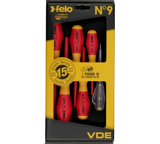 Набор диэлектрических отверток Felo SL/PZ, отвертка тестер сети, 6 шт 91396198