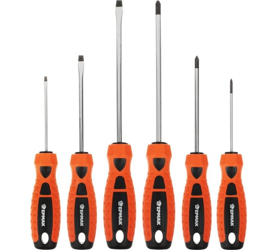 Набор 6 отверток ЕРМАК PH2x150, SL6x150, PH1x100, SL5x100, PH0x75, SL3x75 651-237 1