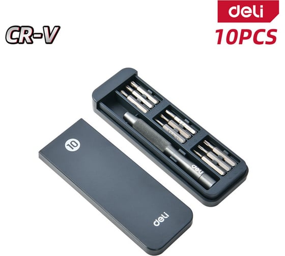 Набор прецизионных отверток DELI DL241010J (отвертка + 9 бит), сталь Cr-V 179574