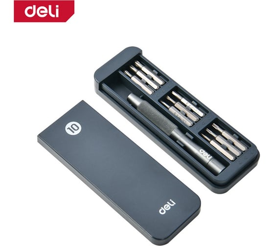 Набор прецизионных отверток DELI DL241010J (отвертка + 9 бит), сталь Cr-V 179574