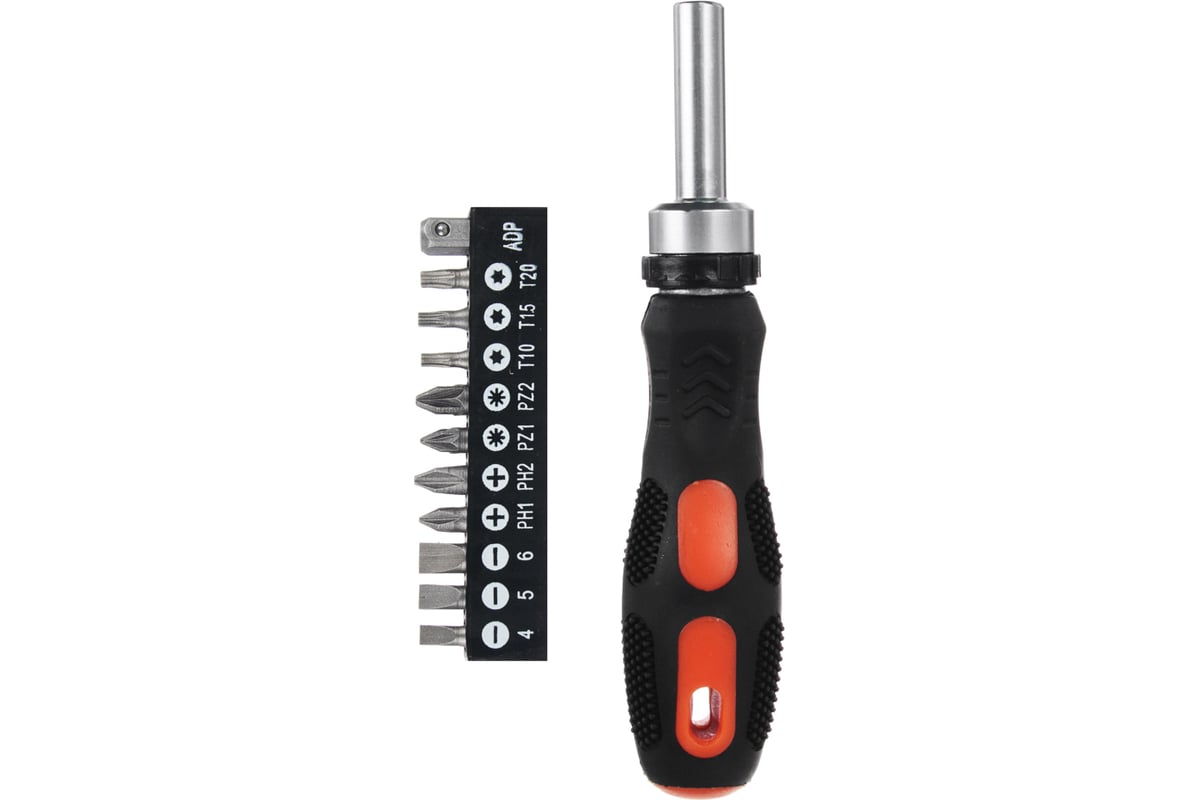 Отвертка ЕРМАК реверсивная, адаптер 1/4, биты: SL4,SL5.5,SL6.5,PH1,PH2 ...