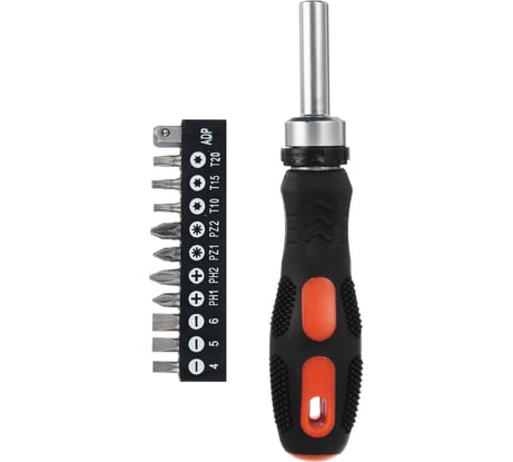 Отвертка ЕРМАК реверсивная, адаптер 1/4, биты: SL4,SL5.5,SL6.5,PH1,PH2,PZ1,PZ2,TORX10,TORX15,TORX20 651-197