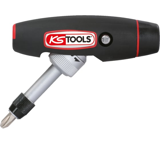 Отвертка для бит KS Tools с ручкой-трансформером, 1/4", в комплекте с 5 битами 911.2475