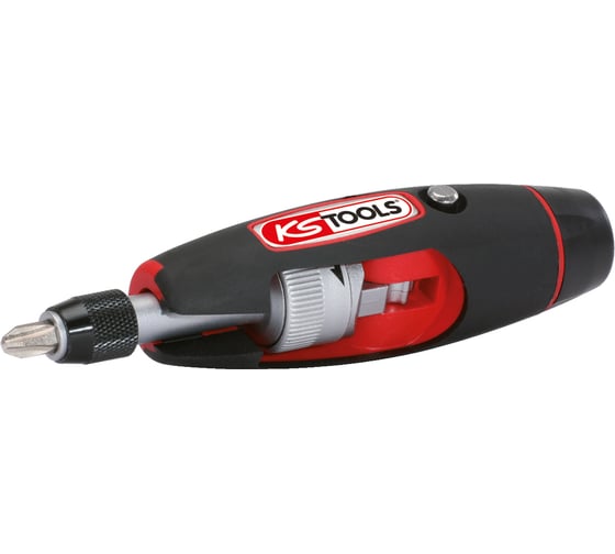 Отвертка для бит KS Tools с ручкой-трансформером, 1/4", в комплекте с 5 битами 911.2475