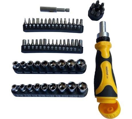 Реверсивная отвертка NIKONA с набором бит и головок SAE и metric 56 предметов 29-357