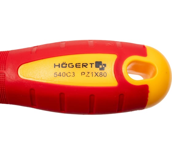 Изолированная крестовая отвертка HOEGERT TECHNIK PZ1, 80 мм, 1000 V, сталь S2 HT1S941