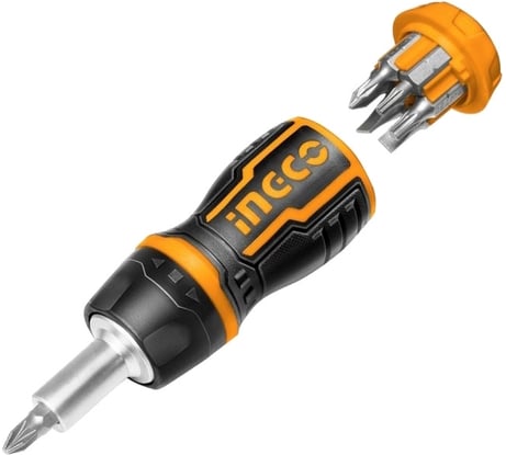 Отверткa трещоточная короткая с битами INGCO 8 в 1 AKISDS1728