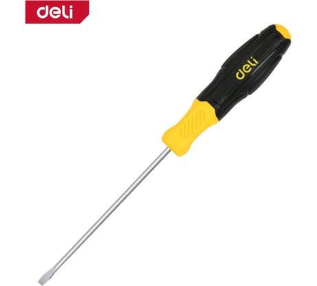 Шлицевая отвертка Deli DL6361251N, SL6x125мм, сталь Cr-V, двухкомпонентная прорезиненная рукоять 183554