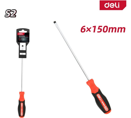 Шлицевая отвертка Deli DL3449, SL6x150мм, сталь S2, магнит, прорезиненная рукоятка 180173