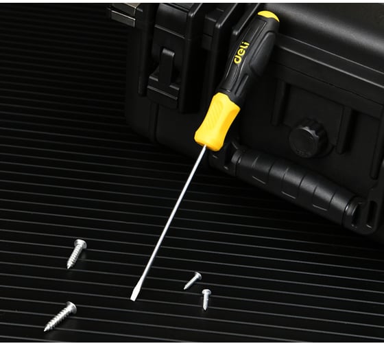 Шлицевая отвертка Deli DL6351251N, SL5x125мм, сталь Cr-V, двухкомпонентная прорезиненная рукоять 183549