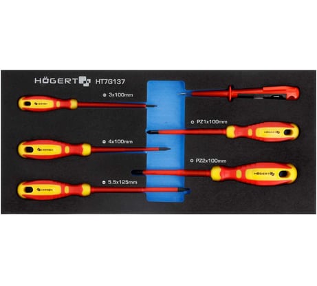 Набор диэлектрических отверток HOEGERT TECHNIK 1000V и индикатор напряжения 6 шт., ложемент EVA HT7G137-1