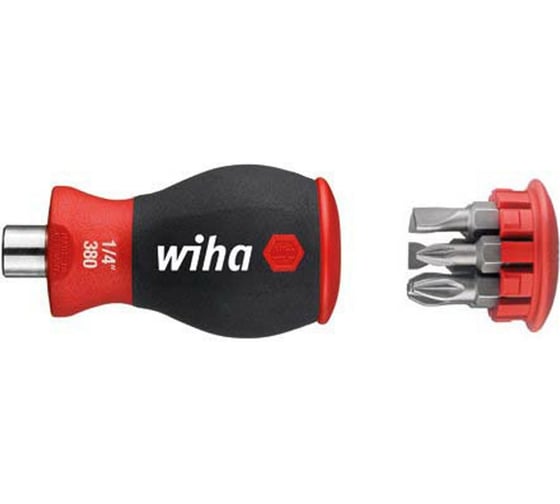 Отвертка-битодержатель Wiha SoftFinish Stubby 3801-04SB, магнитный, 1/4", SL/PZ 33746
