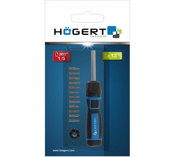 Отвертка HOEGERT TECHNIK со сменными битами и редуктором 1:5 HT1S215