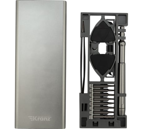 Отвертка с битами для точных работ KRANZ RA-04, сталь S2, 24 предмета KR-12-4754