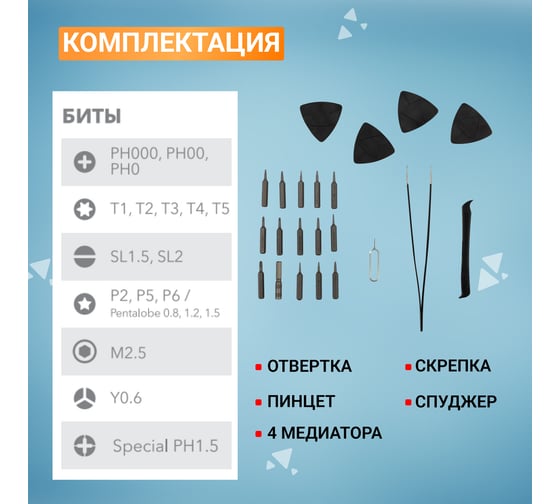 Отвертка с битами для точных работ KRANZ RA-04, сталь S2, 24 предмета KR-12-4754