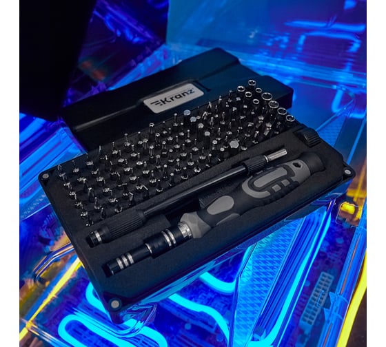 Отвертка с битами для точных работ KRANZ RA-05 CR-V, 106 предметов KR-12-4755
