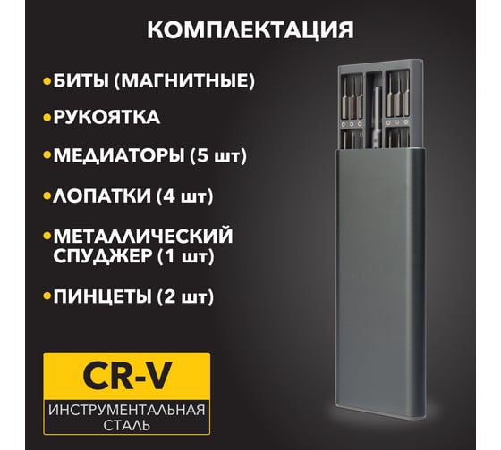 Отвертка с битами для точных работ KRANZ сталь S2, 37 предметов с чехлом KR-12-4776
