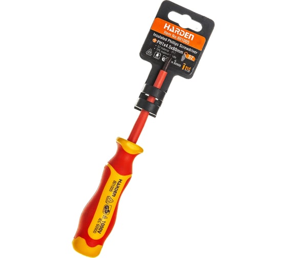 Отвертка Harden PH1х80 мм с диэлектрической рукоятью, до 1000 В, S2 801005