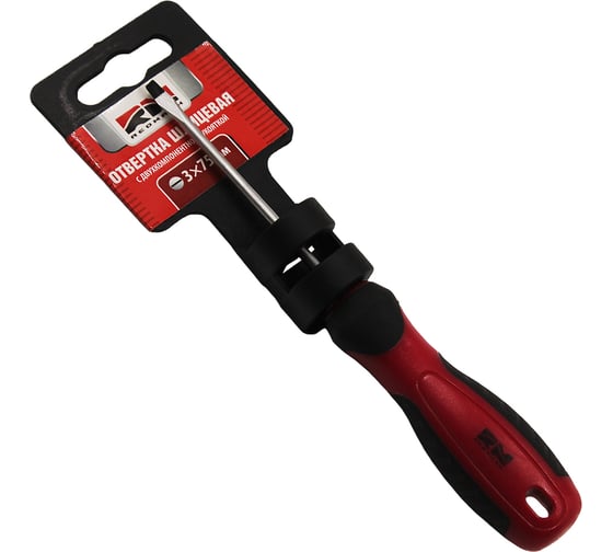Шлицевая отвертка REDMARK 3х75 мм с двухкомпонентной рукояткой RM80710