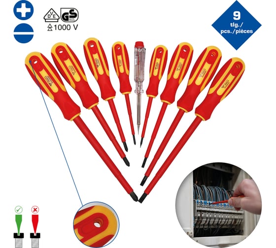Набор отверток Brilliant Tools VDE SL шлицевые и PH Phillips 9 предметов BT068010