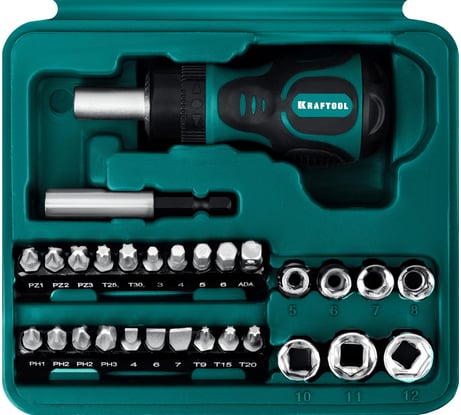 Реверсивная отвертка с насадками KRAFTOOL Kompakt-29 29 предметов 25556-H29