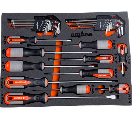 Набор отверток и торцевых ключей Ombra OMT29STE ROUND GRIP в EVA ложементе 280х375 мм, 29 предметов 56130