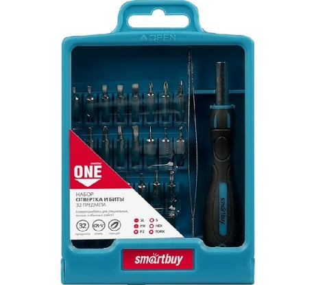 Отвертка с набором бит Smartbuy 32 предмета, отвертка, 30 бит, пинцет, CR-V SBT-SCBS-32P1