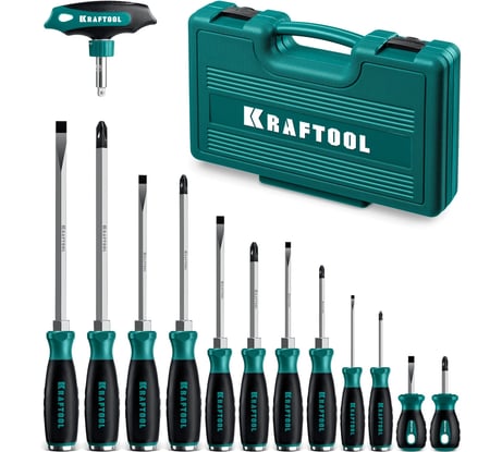 Набор ударных отверток KRAFTOOL Impact 13 шт, сквозной стержень Cr-Mo 25035