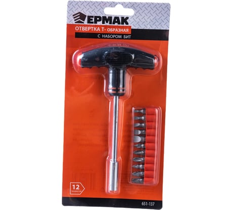 Отвертка ЕРМАК Т-обр. с набором бит 11пр. 651-137