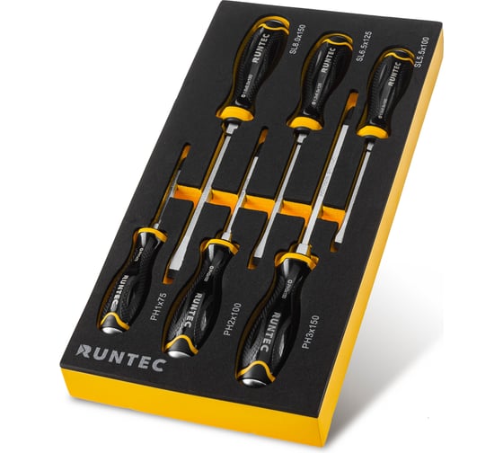 Набор усиленных отверток RUNTEC CrV со сквозным стержнем в ложементе EVA, 6 предметов RT-SD3E6