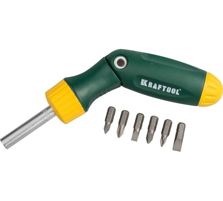 Реверсивно-рычажная отвертка с битами BIT-LOCK KRAFTOOL 26150-H7
