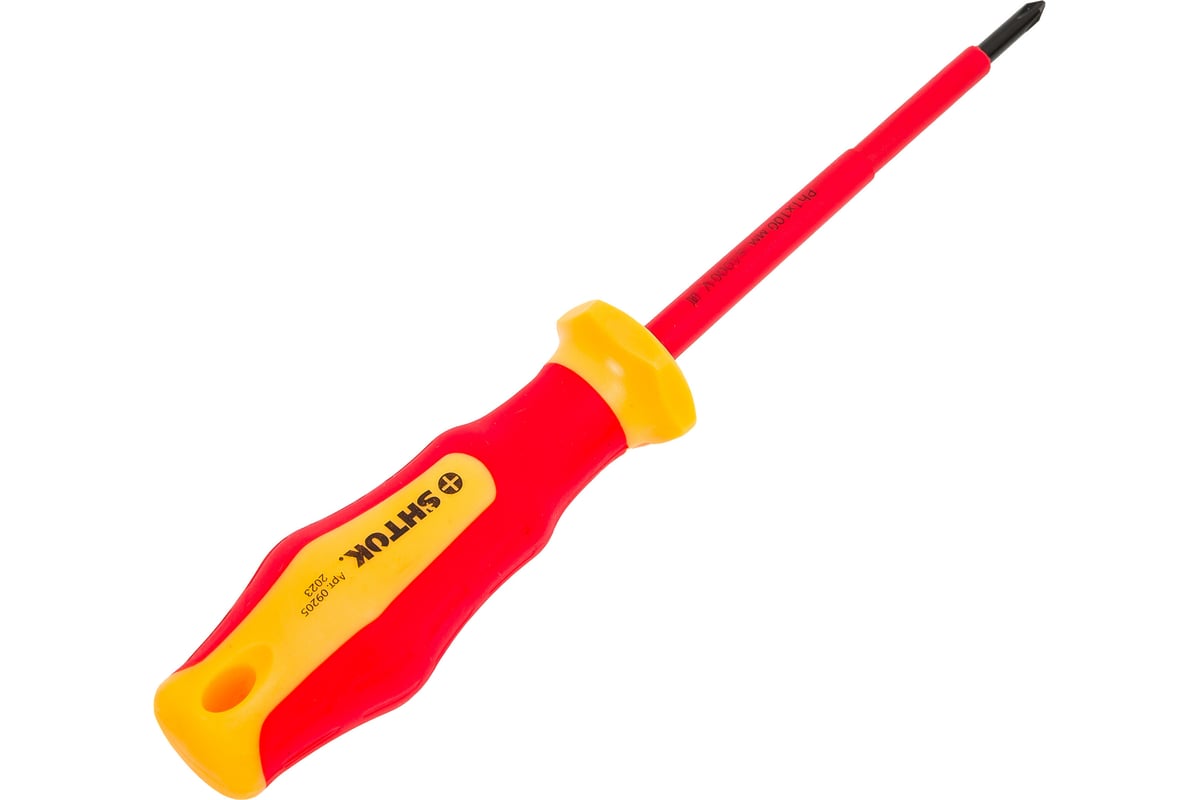 Диэлектрическая крестовая отвертка SHTOK 1000В Ph1x100 мм 09205 ...
