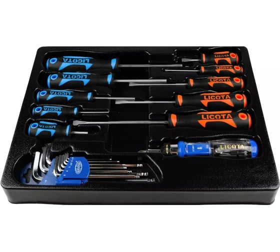Набор отверток профессиональных, комплект угл. шестигранников и реверсивная отвертка с набором бит, в ложементе Licota ACK-382003